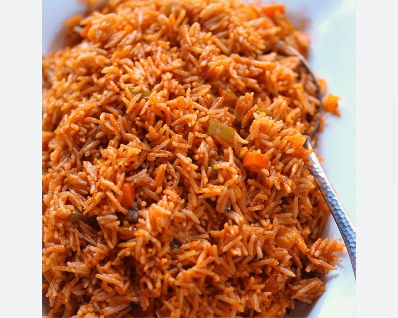 Freshly prepared jollof rice
